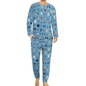 Adopt Don't Shop Hond Kat Comfortabele Heren Pyjama Set Ronde Hals Lange Mouw Loungewear met Zakken 4XL