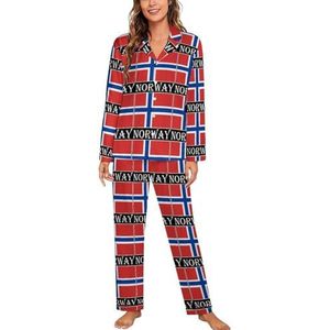 Noorse vlag dames pyjama sets tweedelige button down nachtkleding lange mouwen top en broek loungewear