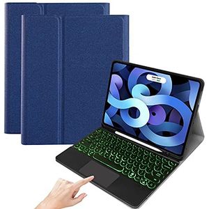 QYiD Toetsenbord hoes voor iPad Air 4e Generatie, Soft TPU Achterkant van de Standaard met 7-verlicht kleurentoetsenbord Draadloos Touchpad muis Toetsenbord, Blauw