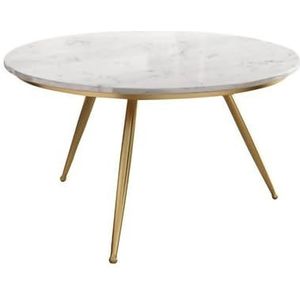 Witte ronde salontafel set van 2, moderne stapelbare accent cocktailtafel set met marmeren blad en metalen poten anti-roest sofa tafel voor slaapkamer woonkamer kantoor (kleur: wit, maat: 80x80