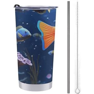 FZMTLDS Fishs Tumbler 20oz roestvrijstalen waterflessen met handvat lekvrije grote capaciteit autobeker reismok geïsoleerde koffiekop geschenken voor vrouwen mannen