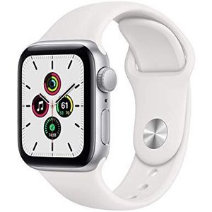 Apple Watch SE GPS, 40mm Silver Aluminium Case with White Sport Band - Regular (Renewed)