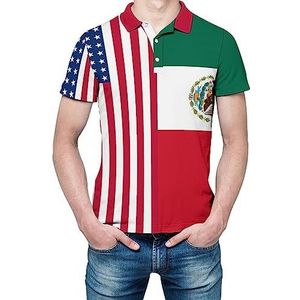 USA Mexicaanse vlag heren shirt met korte mouwen golfshirts normale pasvorm tennis T-shirt casual zakelijke tops