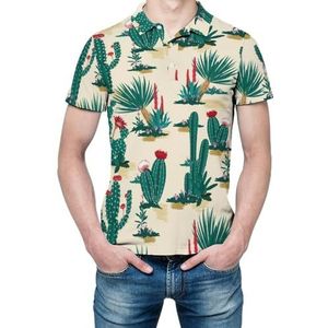 Cactus & Blooming Vetplanten Bloem Heren Shirt Korte Mouw Golfshirts Regular-Fit Tennis T-Shirt Casual Business Tops