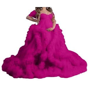 WSEYU Mouwloze tule zwangerschapsjurken voor vrouwen met bustier babyshower, zwangerschapsjurken, grote maten, Fuchsia, 32