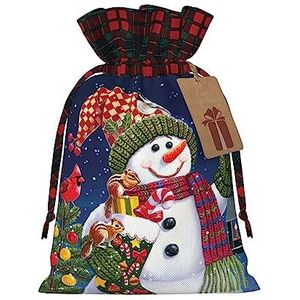 Trekkoorden Kerst Gift Zakken, Behandel Snoep Zakken voor Vakantie Party Favor Supplies-Kerst Karton Sneeuwpop Print