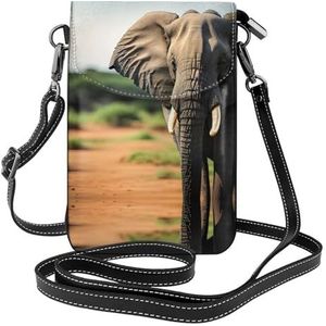 Afrikaanse olifant stijlvolle lederen crossbody flip case, vrouwen ruime telefoon tas, mobiele telefoon geval tas