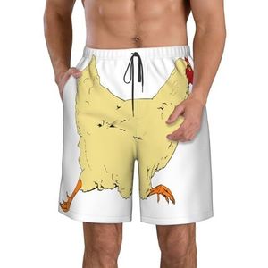 Animal Farm-Chicken Run Print Strandshorts voor heren, lichtgewicht, sneldrogend trekkoord zwembroek met zakken, Wit, M
