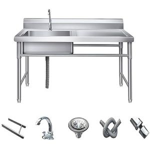 Freestanding Single Bowl Stainless Steel Modern Kitchen Utility Sink Rack with Legs, Commercial Sink with Hose Connection, Outdoor Kitchen Sink/Farmhouse Kitchen Sink - Multifunctional Sink (Color :