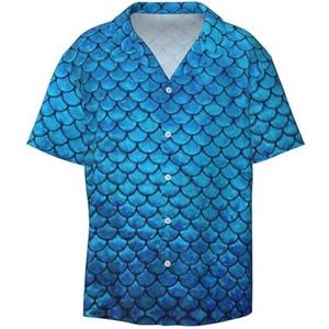 OdDdot Blauw Visschaalprint Heren Button Down Shirt Korte Mouw Casual Shirt Voor Mannen Zomer Business Casual Jurk Shirt, Zwart, XXL