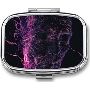 Peach Gloeiende Lijnen Print Pillendoos Geneeskunde Pil Organizer Kleine Pil Case Reizen Pil Container Draagbare Pil Case voor Pocket 2 Compartiment Pillenhouder Pillendozen voor Reizen