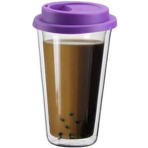szutfidy Drank Container Drink Cup 350ml Dubbelwandige borosilicaatglas Koffie met Deksel Warmte Geïsoleerde Lichtgewicht Draagbare Transparante Mok voor of Koud Paars