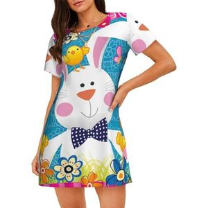 GXUNGT Lente Happy Easter Holiday Print Dames Zomergewaad, Korte Mouw Nachtkleding, Zacht en Comfortabel, Voor Thuis En Buiten, Zwart, S