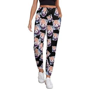 Aquarel Leuke Rode Panda Vrouwen Joggingbroek Running Joggers Broek Casual Broek Elastische Taille Lange Met Zakken