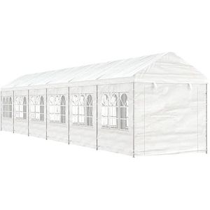 Gecheer Paviljoen met dak, tent, partytent, tuinpaviljoen, waterdicht, buitenpaviljoen, paviljoen met muren, gordijnen voor evenementen en luifels, wit, 13,38 x 2,28 x 2,69 m, van polyethyleen