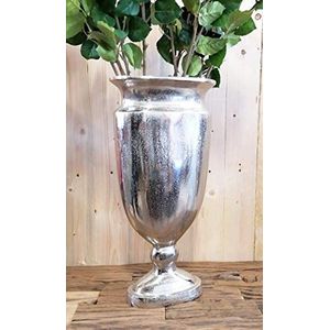 MichaelNoll Vaas bloemenvaas pot pot decoratieve vaas aluminium zilver ovaal groot - voor kunstbloemen en pampasgras - 53 cm