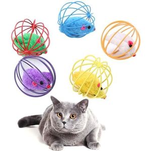 BOSREROY Teaser voor huisdier plagen kat muizen speelgoed stress comfort pluche realistische kleine muis in kooi 5 stuks kat muis speelgoed