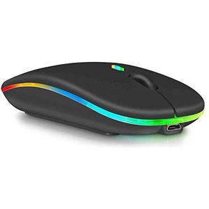2.4GHz & Bluetooth Mouse, Rechargeable Wireless Mouse for Samsung Galaxy Tab S6 Lite Bluetooth Wireless Mouse for Laptop/PC/Mac/Computer/Tablet/Android RGB LED Onyx Black