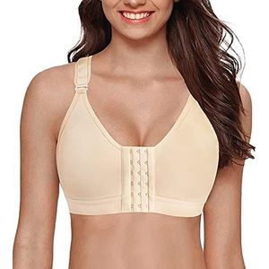 YIANNA postoperatieve sportbeha voor dames, zonder beugel, sluiting aan de voorkant, racerback, comfortabele bustier na borstoperatie, beige, M