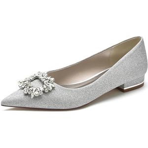 Hanfike Meisjes Dames Avond Flats Mode Slip-on Bruids Bruiloft Schoenen Glitter Formele Dressy Pompen JY265, Zilver, 41 EU