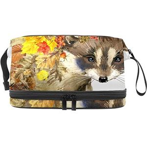 Grote capaciteit reizen cosmetische tas,Vossen Animal Fall,Make-up tas,Waterdichte make-up tas Organizer, Meerkleurig, 27x15x14 cm/10.6x5.9x5.5 in