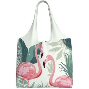 YNCATXZ Cartoon flamingo bladeren canvas draagtas voor vrouwen esthetische boodschappentassen schoudertas herbruikbare boodschappentassen, Zwart, Eén maat