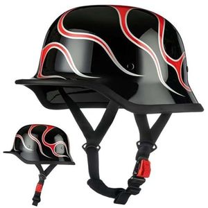Duitse motorhelm, Duitse retro straathelm, ECE-gecertificeerd, met verstelbare snelsluiting, geschikt voor fietsen, cruisers, scooters, geschikt voor alle seizoenen F,XL61-62CM