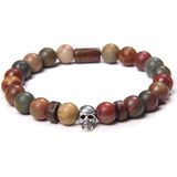 Schedel Armbanden voor Mannen Natuurlijke Tijger Eye Armband Homme Sieraden 8 MmPolished Afrikaanse Turkoois Kralen Bangle Verzilverd, Mix Agate, 17cm