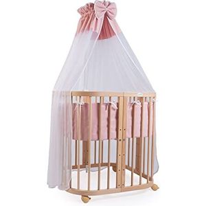 Waldin mobiel babybed van hout 7in1 matras, babybed meegroeit met het kind, geventileerd, vloer verstelbaar in 5 standen, all-inclusive set - Natuur-stoffen Zalm