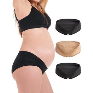 Herzmutter Zwangerschapsslips Katoenmix - Zwangerschapsslips Onderbuik - Zwangerschapsslips onderbroeken voor zwangere vrouwen - Zwangerschapsondergoed - set van 1 & 3-5730 (Zwart/Zwart/Beige, L)