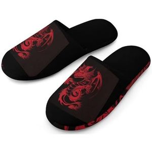 Rode Draak op Donkere Katoenen Pantoffels voor Vrouwen Indoor Home Slippers Wasbare Slippers voor Vrouwen