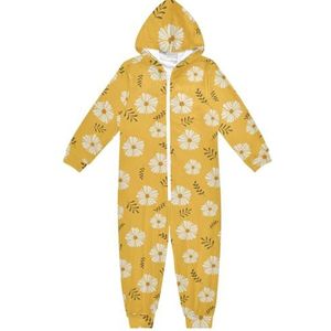LI ZHI XIN Kinderpyjama uit één stuk met capuchon jongens meisjes jumpsuits kinderen onesie slaappak alles in één pyjama winter warm thuis jumpsuit 5-14 jaar bloemen bloemen gele kleur, Meerkleurig, 5