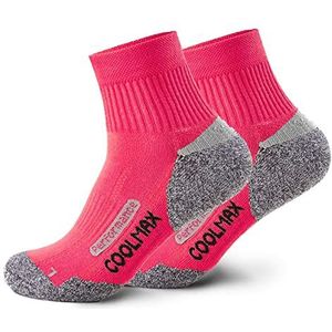 Piarini 2 paar Coolmax wandelsokken zomer kort, ademend, anti-blaren & gepolijst - outdoor trekkingsokken dames heren - maat 35-38 tot 47-50, roze, 39-42 EU