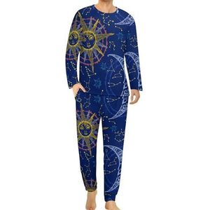 Sun Moon And Zodiac Abstract Comfortabele Heren Pyjama Set Ronde Hals Lange Mouw Loungewear met Zakken 5XL