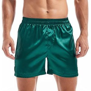 Amy Coulee Satijnen slaapshorts heren nachtkleding boxershorts, groen, M