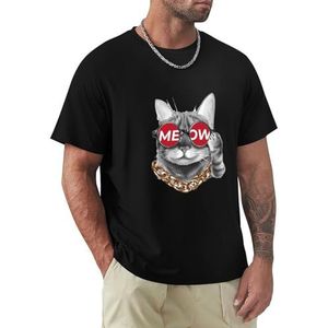 Heren T-shirt grijs schattige kat korte mouwen T-shirt ronde hals T-shirt voor mannen, Grijze Leuke Cat1, L