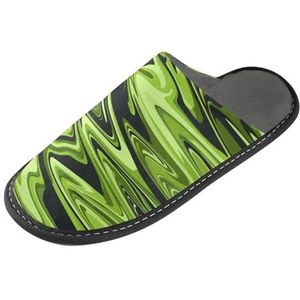 LI ZHI XIN Volwassen pluche pantoffels dames flanel warme huisschoenen met antislip heren indoor pantoffels met PVC-zool maat 4-11 artistieke graffitipatronen zwart groen, Meerkleurig, 4/5 UK
