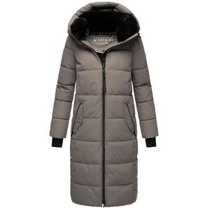 MARIKOO Zuraraa XVI Winterjas voor dames, warm, gewatteerd, lang, waterdicht, met afneembare kraag van imitatiebont, XS-XXL, grijs, M