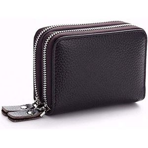 XIANGFANSQ portemonnees voor dames Echt leder Unisex Credit Card Holder Portefeuilles For Women Double Zipper Card Bag (Color : Bronze)
