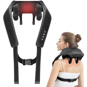 Nekteck Nekmassageapparaat, draadloos, schoudermassageapparaat met warmte, 6D diepteweefsel, Shiatsu elektrisch rugmassageapparaat voor spierpijn voor thuis, kantoor en auto (zwart)