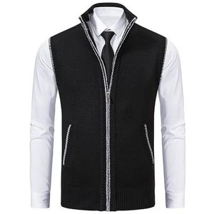 XIRUJNFD Men's Fleece Vest Work Daily Leisure, Thickened Stand Collar Zipper Sleeveless Sweater Vest, Mens Fleece Vest (Black,2XL)