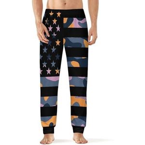 Gele Camo Amerikaanse vlag heren pyjama broek met zakken nachtkleding print zachte lounge blauw 2XL