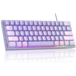 QPSJXN Compact 60 procent bedraad toetsenbord met 61 RGB-achtergrondverlichting, klein draagbaar ontwerp, compatibel met Windows en tablets (violet)