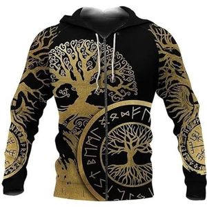 Casual Viking rits sweatshirt mannen Scandinavische stijl herfst/winter vrouwen 3D-print vintage print sport hoodie Halloween cosplay kostuum (Color : Color, Size : XXL)