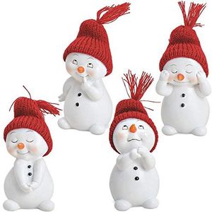 matches21 HOME & HOBBY Schattige sneeuwpop decoratieve figuren voor Kerstmis in set van 4 - kleine 11 cm kerstfiguren als binnen kerstdecoratie - grappige sneeuwpoppen als woonkamer kerstdecoratie