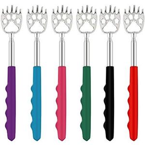 6 Pack Telescoping Back Scratcher - Bear Claw Back Scratchers - Draagbare Uitschuifbare Backscratcher met rubberen handgrepen in zwart, blauw, groen, paars, rood, roze kleur