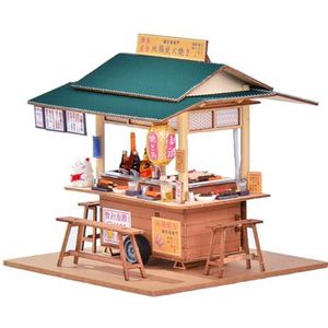 TOPBSFARNY DIY Poppenhuis Kit 3D-puzzel met licht Japans modelpuzzel, houten miniatuurhuisjes mini-winkel, huis speelgoed geschenken voor volwassenen en tieners