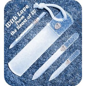 Echte Tsjechische glazen nagelvijlset - eeltverwijderaar voetrasp, precisie vijlen nagelriemduwer, dubbelzijdig geëtst verschillend grit oppervlak, manicure en pedicure, professionele nagelverzorging