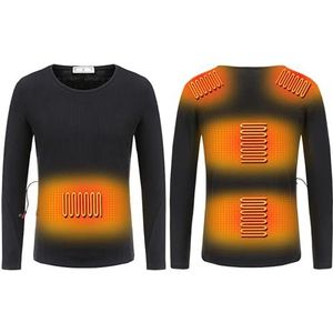 Heren Dames USB Elektrisch Verwarmd Sweater Top Thermische Sweatshirt Met Lange Mouwen 5 Gebieden Geïsoleerde Verwarming Ondergoed Wasbare Winter Skiën Warme Kleding,zwart,M