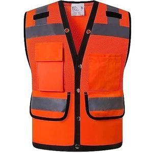 Veiligheidsvest Voor Fietsers Reflecterend Veiligheidsvest Met Hoge Zichtbaarheid Met Zakken Werkvest Zomer Heren Opvallend Vest Voor Donkere Uren(Orange,S)